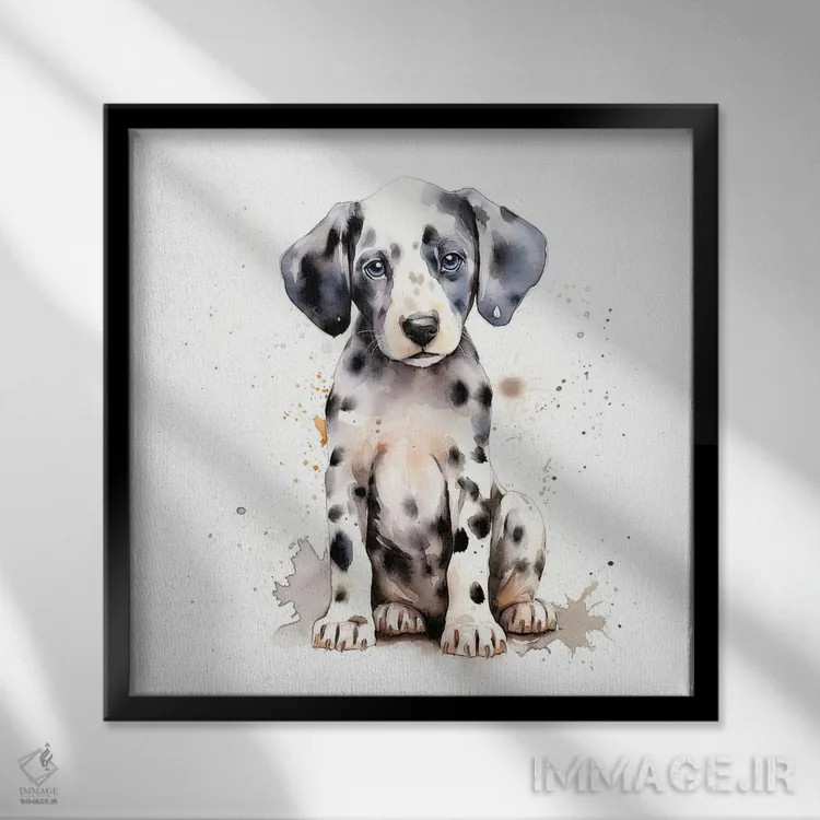 تابلو دکوراتیو توله دالماتین اثر جین ریکس - نمای قابدار مشکی
