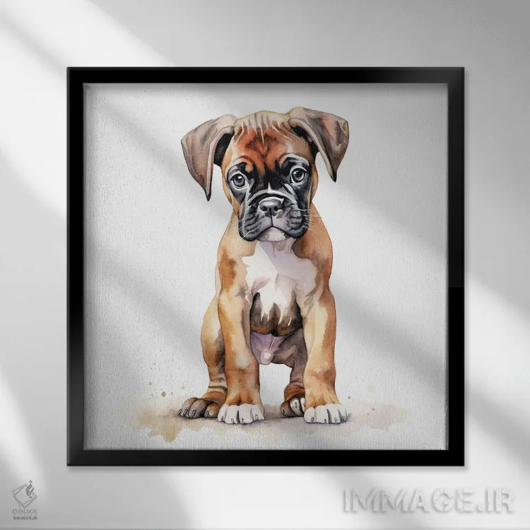 تابلو دکوراتیو توله باکسر اثر جین ریکس - نمای قابدار مشکی
