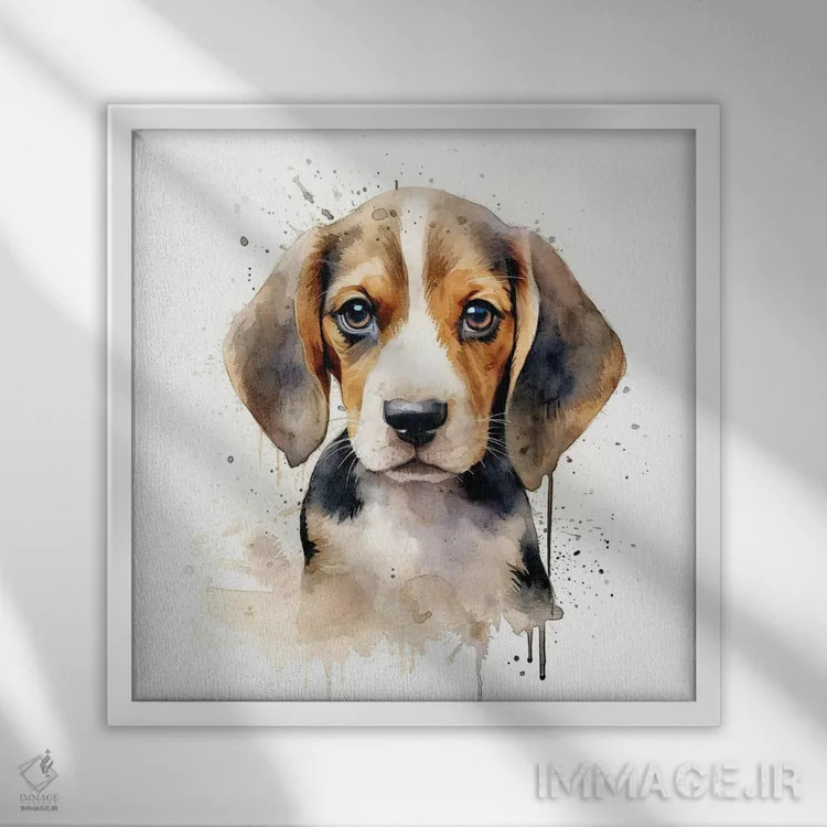 تابلو دکوراتیو توله بیگل اثر جین ریکس - نمای قابدار سفید