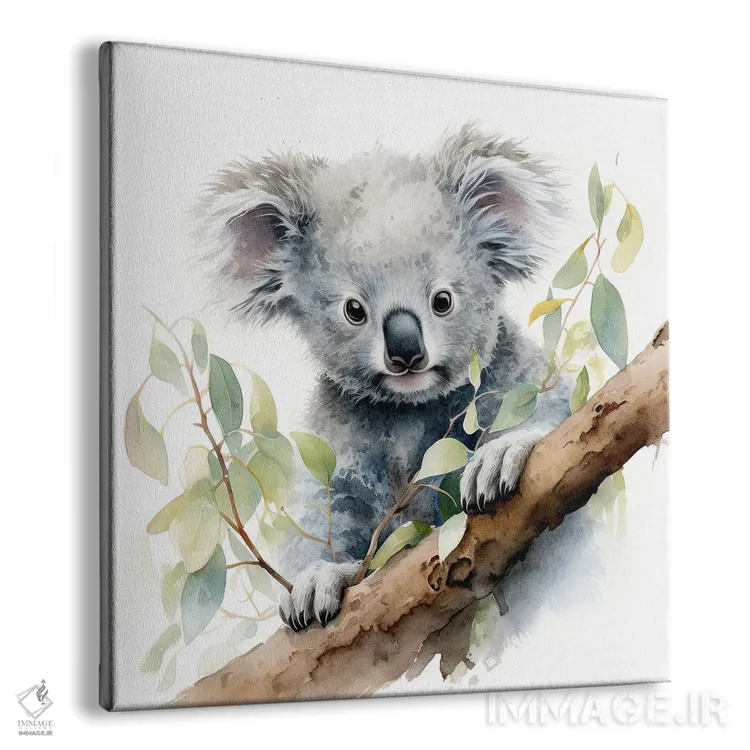 تابلو دکوراتیو کوالا روی درخت با آبرنگ اثر جین ریکس - نمای پرسپکتیو محصول