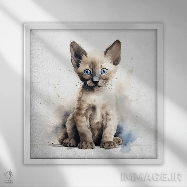تابلو دکوراتیو بچه گربه سیامی اثر جین ریکس - نمای قابدار سفید
