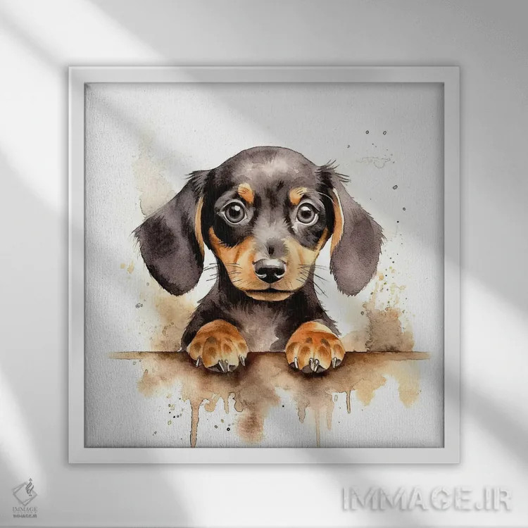 تابلو دکوراتیو داشهوند سیاه و قهوه ای اثر جین ریکس - نمای قابدار سفید