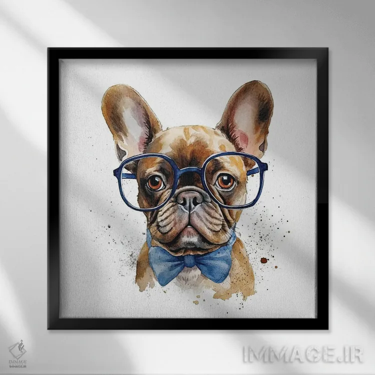 تابلو دکوراتیو فرنچی با عینک و پاپیون اثر جین ریکس - نمای قابدار مشکی