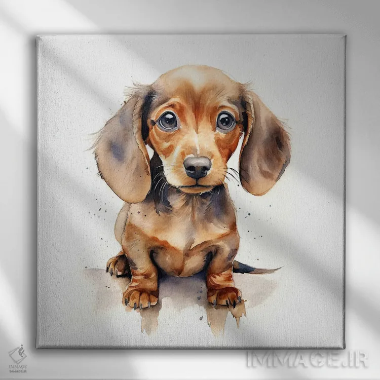 تابلو دکوراتیو توله داشهوند قهوه ای روشن اثر جین ریکس - نمای روبهرو روی دیوار