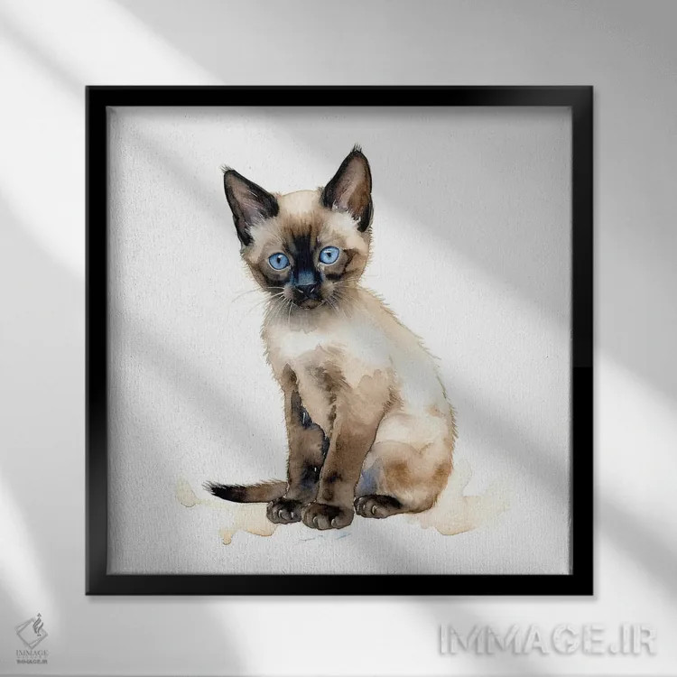 تابلو دکوراتیو بچه گربه سیامی شکلاتی اثر جین ریکس - نمای قابدار مشکی