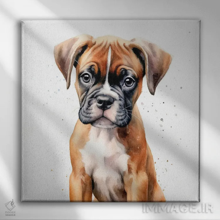 تابلو دکوراتیو پرتره توله باکسر اثر جین ریکس - نمای روبهرو روی دیوار
