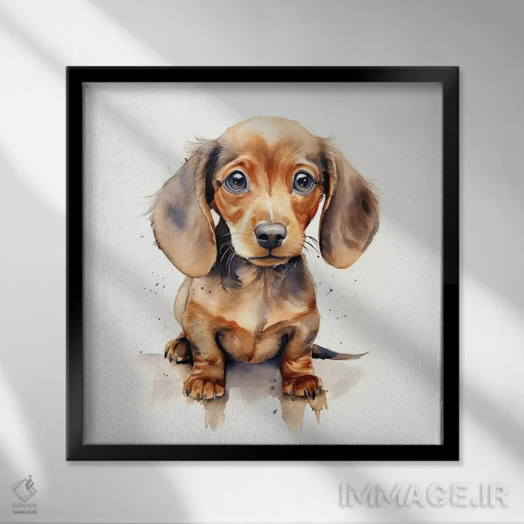 تابلو دکوراتیو توله داشهوند قهوه ای روشن اثر جین ریکس - نمای قابدار مشکی