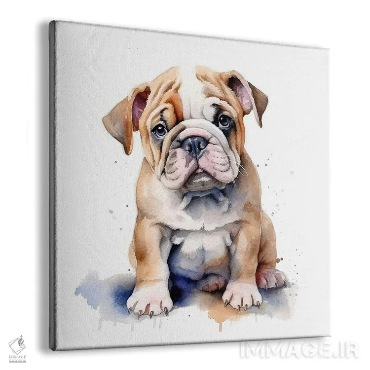 تابلو دکوراتیو توله بولداگ با آبرنگ اثر جین ریکس - نمای پرسپکتیو محصول
