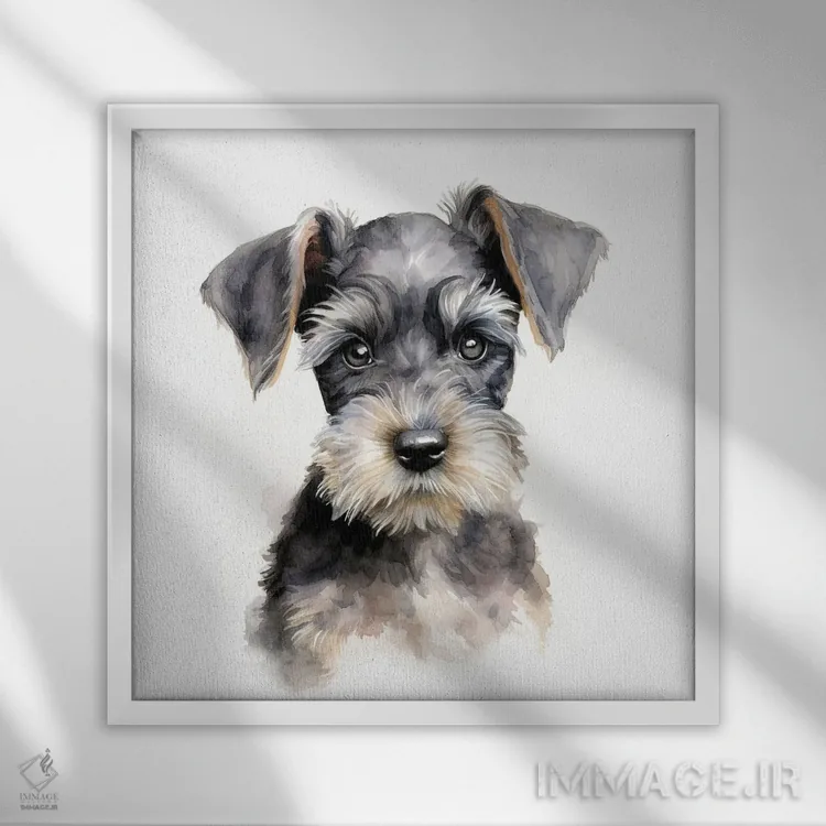 تابلو دکوراتیو توله اشناوزر مینیاتوری با آبرنگ اثر جین ریکس - نمای قابدار سفید