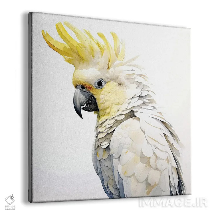 تابلو دکوراتیو کاکاتوی تاج زرد گوگردی با آبرنگ اثر جین ریکس - نمای پرسپکتیو محصول