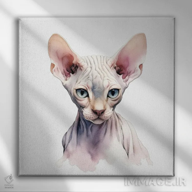 تابلو دکوراتیو پرتره گربه اسفینکس اثر جین ریکس - نمای روبهرو روی دیوار