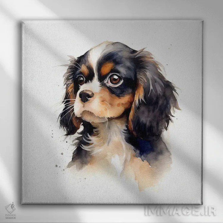 تابلو دکوراتیو توله کاولیر با آبرنگ اثر جین ریکس - نمای روبهرو روی دیوار