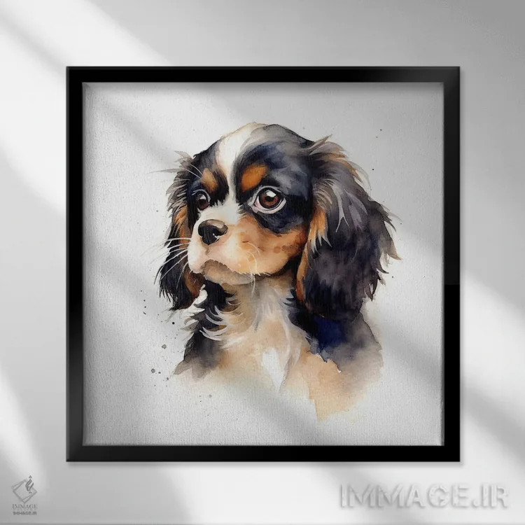 تابلو دکوراتیو توله کاولیر با آبرنگ اثر جین ریکس - نمای قابدار مشکی