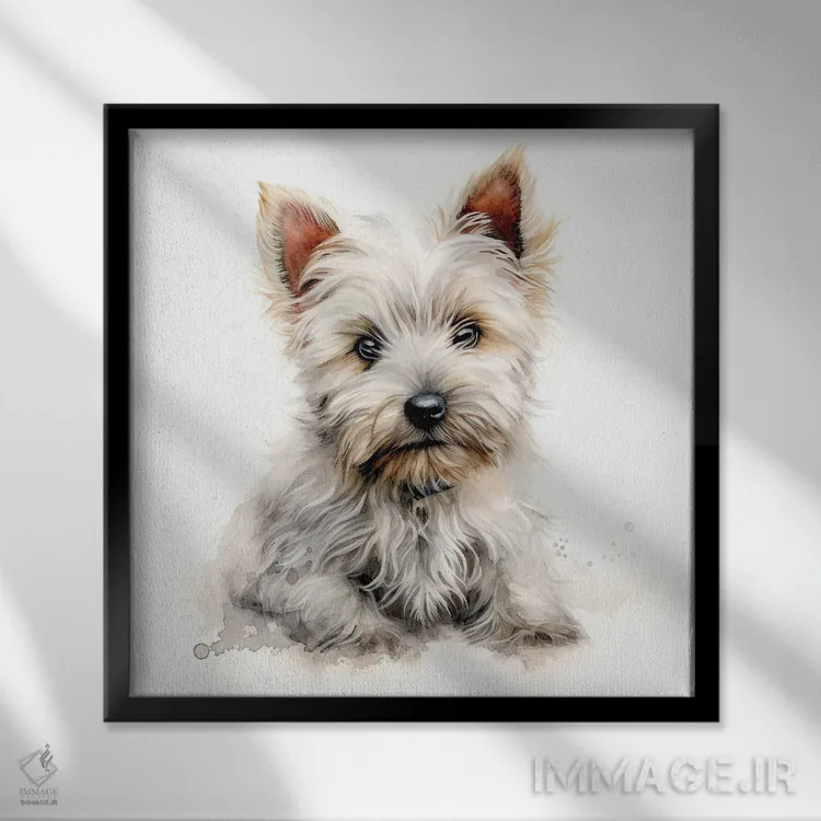 تابلو دکوراتیو توله وست هایلند تریر اثر جین ریکس - نمای قابدار مشکی