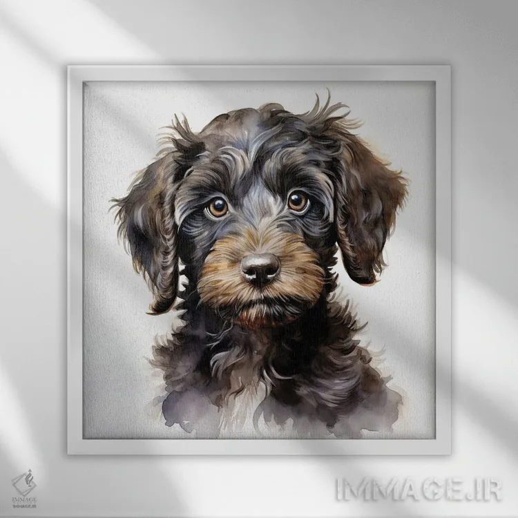 تابلو دکوراتیو توله کوکرپو شکلاتی اثر جین ریکس - نمای قابدار سفید