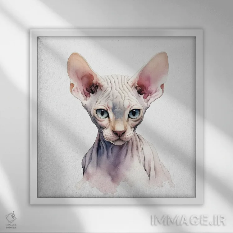 تابلو دکوراتیو پرتره گربه اسفینکس اثر جین ریکس - نمای قابدار سفید