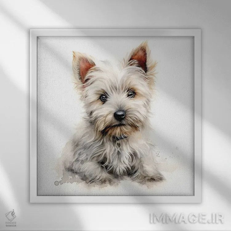 تابلو دکوراتیو توله وست هایلند تریر اثر جین ریکس - نمای قابدار سفید