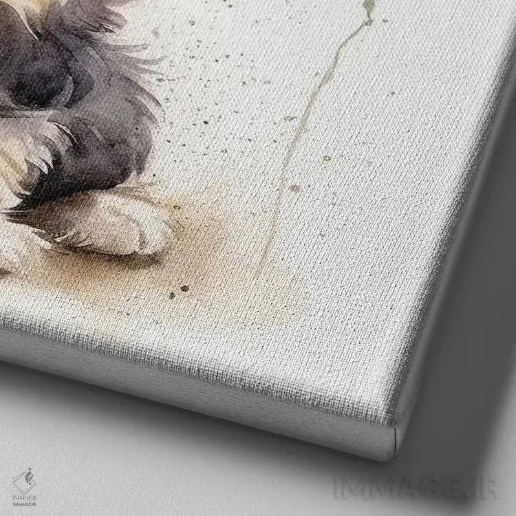 تابلو دکوراتیو توله کاولیر سیاه و قهوه ای اثر جین ریکس - نمای نزدیک بافت بوم