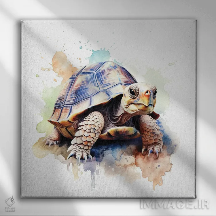 تابلو دکوراتیو لاک پشت با آبرنگ اثر جین ریکس - نمای روبهرو روی دیوار