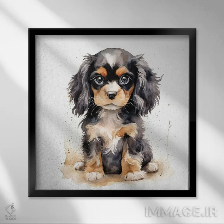 تابلو دکوراتیو توله کاولیر سیاه و قهوه ای اثر جین ریکس - نمای قابدار مشکی