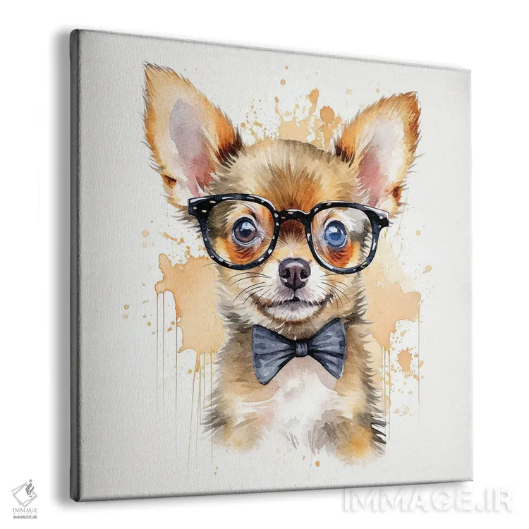 تابلو دکوراتیو چی واوا با عینک و پاپیون اثر جین ریکس - نمای پرسپکتیو محصول