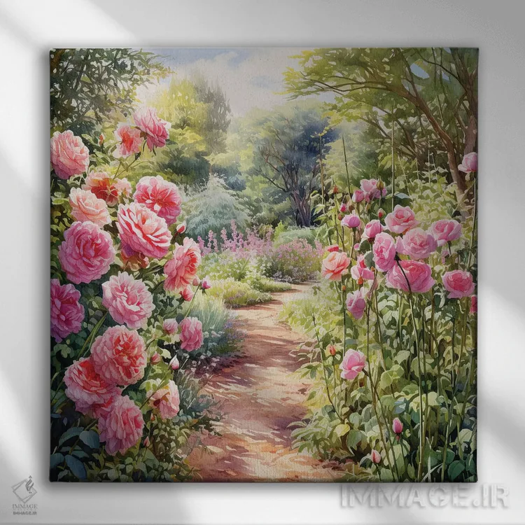 تابلو دکوراتیو باغ رز اثر جین ریکس - نمای روبهرو روی دیوار