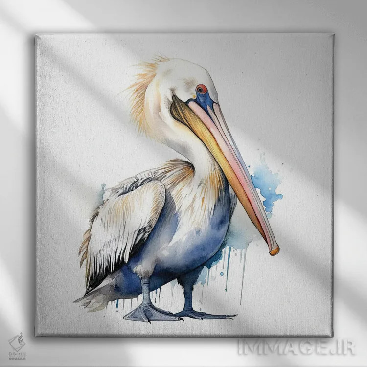 تابلو دکوراتیو پلیکان با آبرنگ اثر جین ریکس - نمای روبهرو روی دیوار