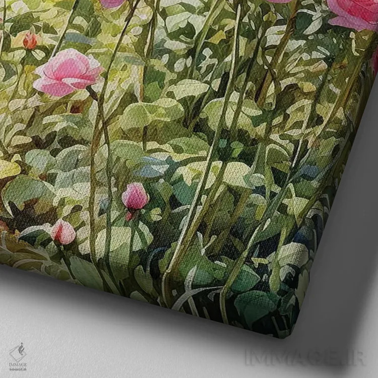 تابلو دکوراتیو باغ رز اثر جین ریکس - نمای نزدیک بافت بوم