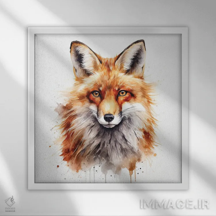 تابلو دکوراتیو پرتره روباه قرمز اثر جین ریکس - نمای قابدار سفید