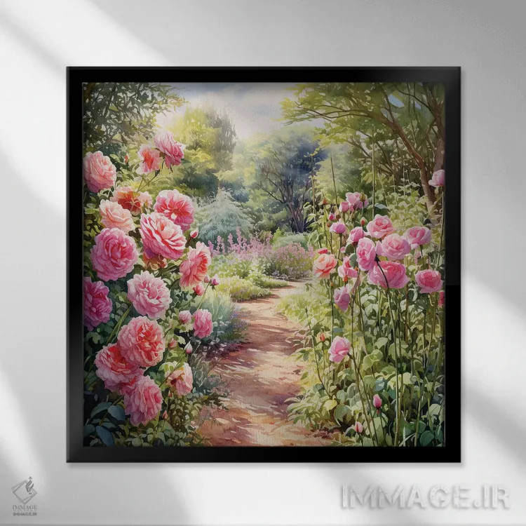 تابلو دکوراتیو باغ رز اثر جین ریکس - نمای قابدار مشکی