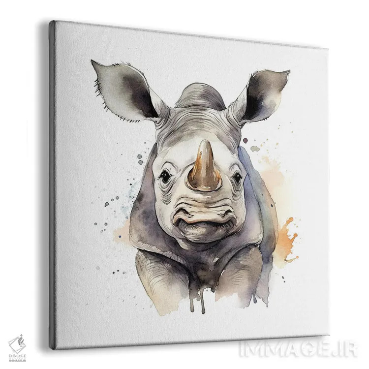 تابلو دکوراتیو کرگدن سفید با آبرنگ اثر جین ریکس - نمای پرسپکتیو محصول