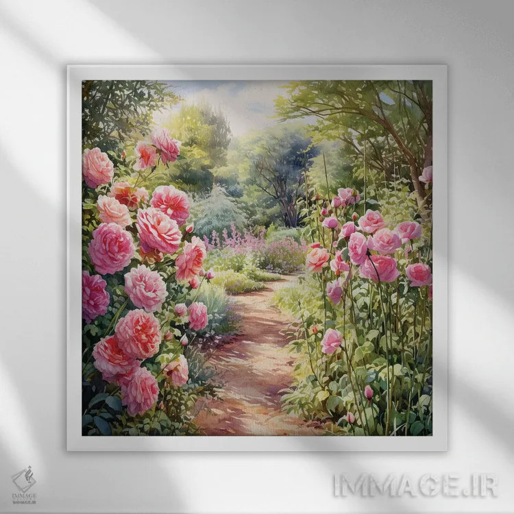تابلو دکوراتیو باغ رز اثر جین ریکس - نمای قابدار سفید