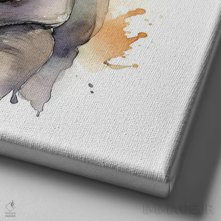 تابلو دکوراتیو کرگدن سفید با آبرنگ اثر جین ریکس - نمای نزدیک بافت بوم