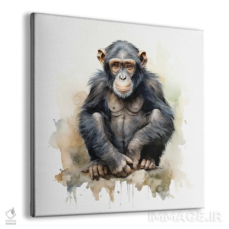 تابلو دکوراتیو شامپانزه جوان با آبرنگ اثر جین ریکس - نمای پرسپکتیو محصول