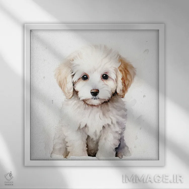 تابلو دکوراتیو بیچون فریز با آبرنگ اثر جین ریکس - نمای قابدار سفید