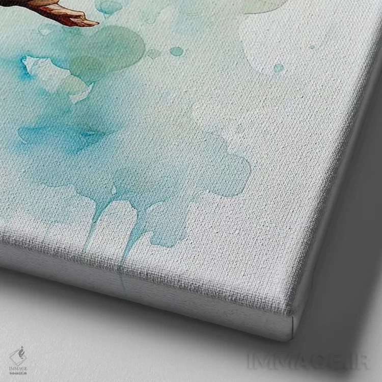 تابلو دکوراتیو صیاد با آبرنگ اثر جین ریکس - نمای نزدیک بافت بوم