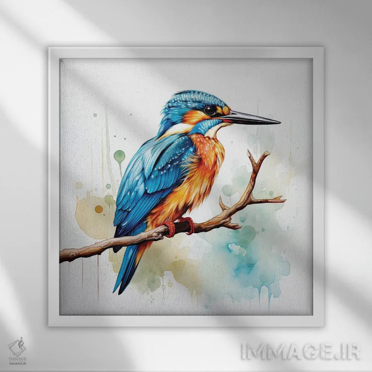 تابلو دکوراتیو صیاد با آبرنگ اثر جین ریکس - نمای قابدار سفید