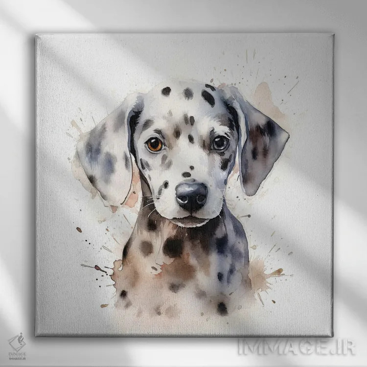 تابلو دکوراتیو پرتره توله سگ دالماتین اثر جین ریکس - نمای روبهرو روی دیوار