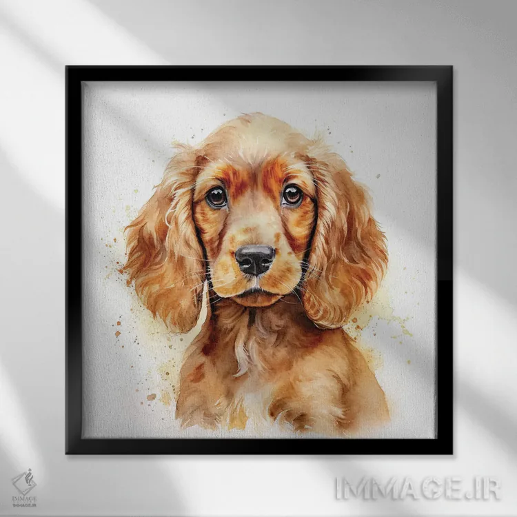 تابلو دکوراتیو پرتره کوکر اسپانیل اثر جین ریکس - نمای قابدار مشکی
