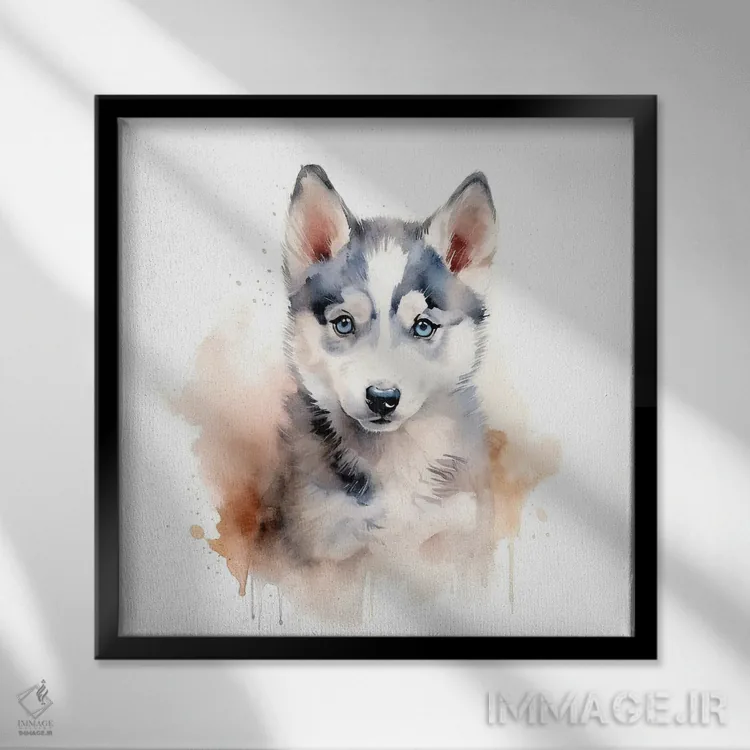 تابلو دکوراتیو پرتره هاسکی اثر جین ریکس - نمای قابدار مشکی