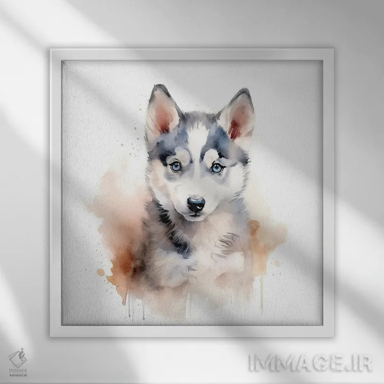 تابلو دکوراتیو پرتره هاسکی اثر جین ریکس - نمای قابدار سفید