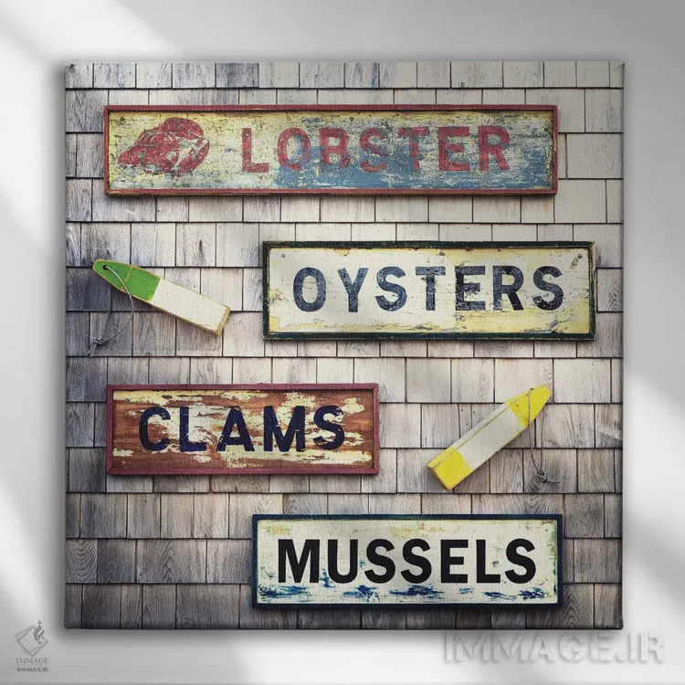 تابلوهای محصولات دریایی اثر جین ریکس - نمای روبهرو روی دیوار
