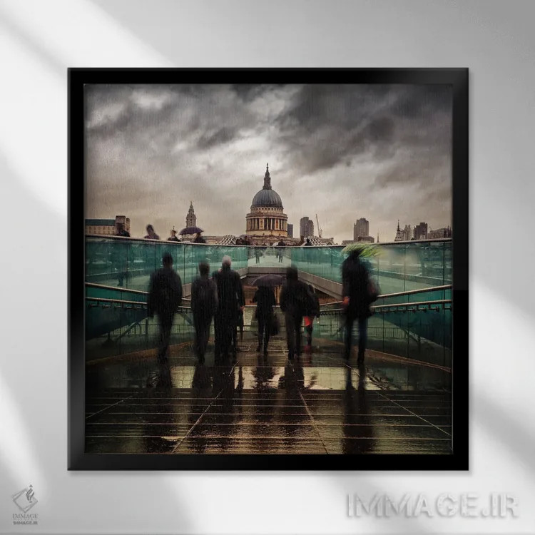 تابلو دکوراتیو London,کلیسای جامع سنت پل زیر باران اثر جین ریکس - نمای قابدار مشکی