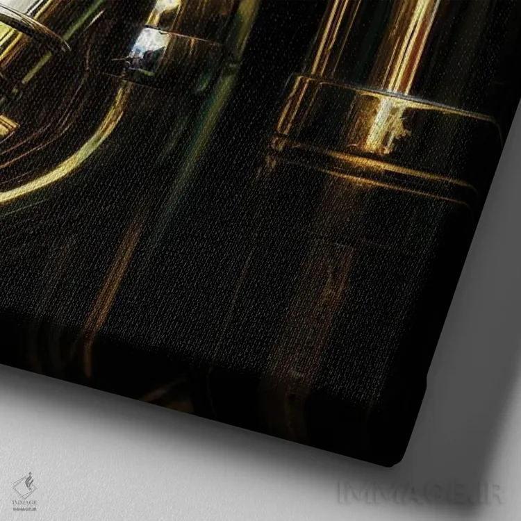 تابلو دکوراتیو جزئیات لوله های برنجی توبا اثر جین ریکس - نمای نزدیک بافت بوم