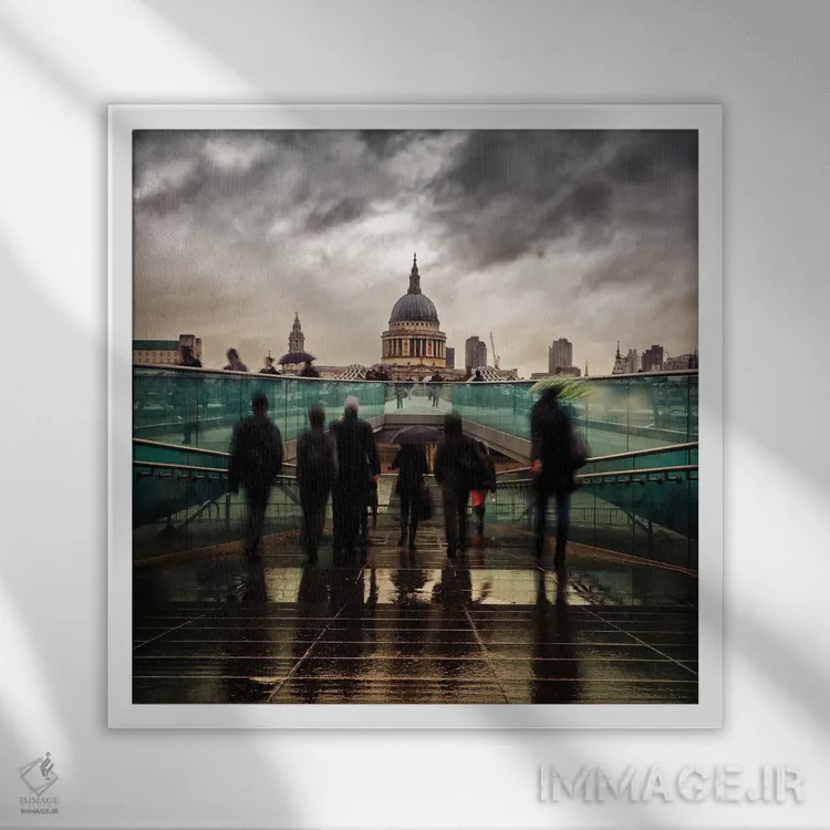 تابلو دکوراتیو London,کلیسای جامع سنت پل زیر باران اثر جین ریکس - نمای قابدار سفید