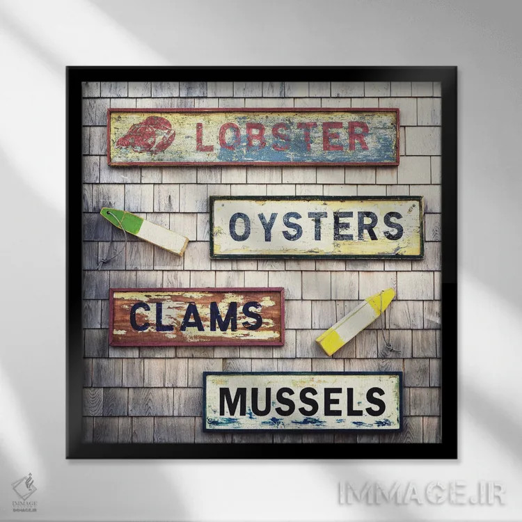 تابلوهای محصولات دریایی اثر جین ریکس - نمای قابدار مشکی