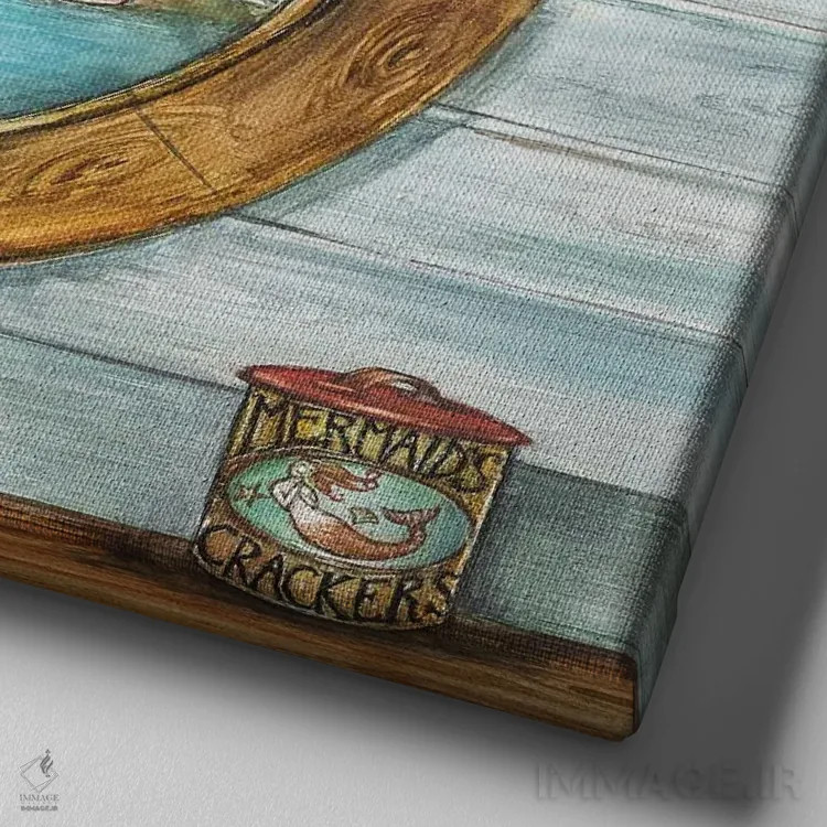 تابلو دکوراتیو بیسکویت پری های دریایی اثر جو رام - نمای نزدیک بافت بوم