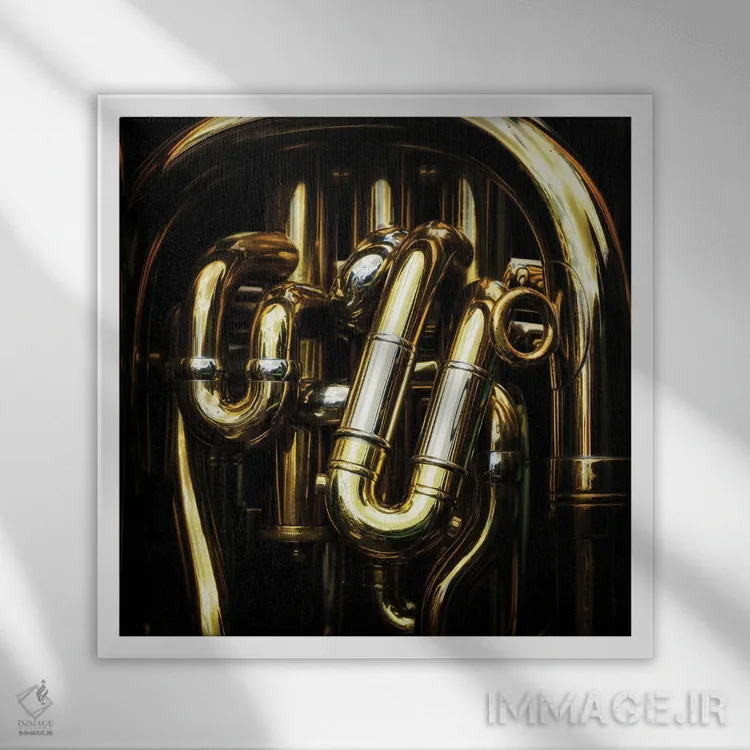 تابلو دکوراتیو جزئیات لوله های برنجی توبا اثر جین ریکس - نمای قابدار سفید