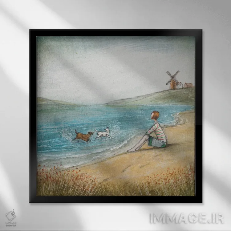 تابلو دکوراتیو شوخی و شیطنت اثر جو رام - نمای قابدار مشکی