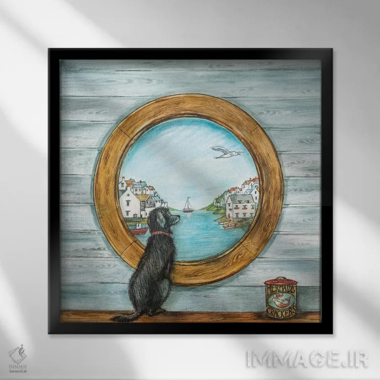 تابلو دکوراتیو بیسکویت پری های دریایی اثر جو رام - نمای قابدار مشکی